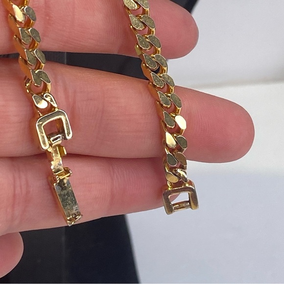 Vintage VB Marked Cuban Gold Tone Chain Necklace With 4 Crystal Flowers - Picture 11 of 11